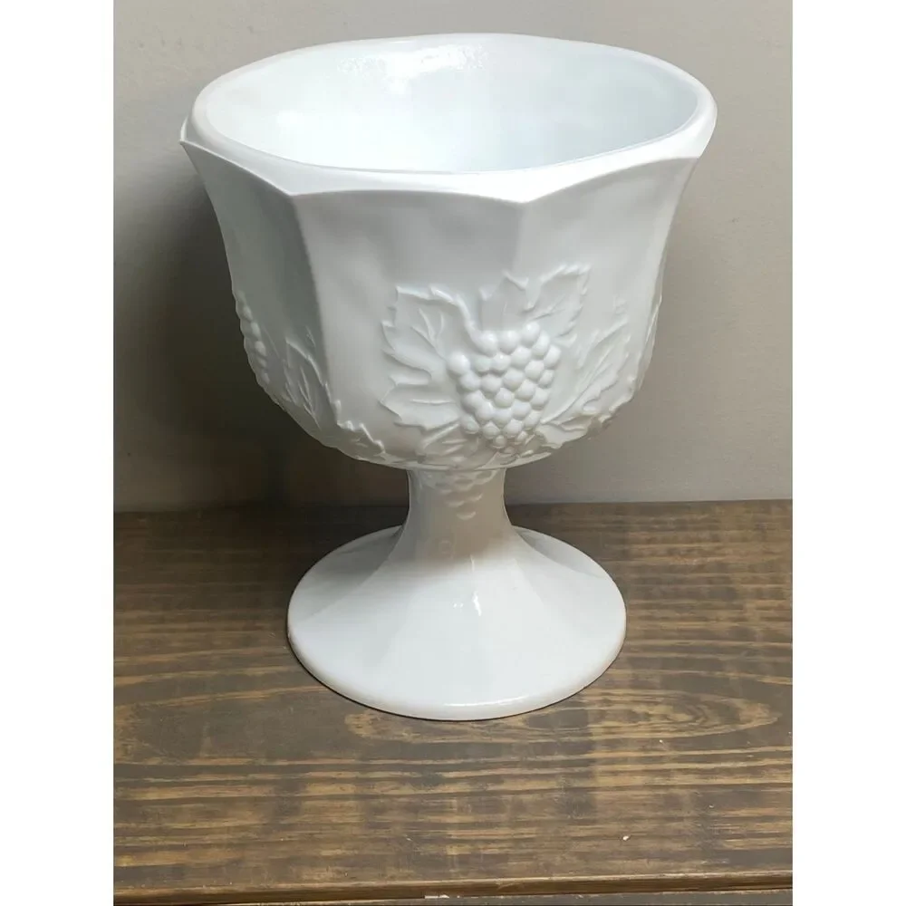 Indiana Glass Colony Harvest Grape Milk Glass Pedestal Footed Planter Compote